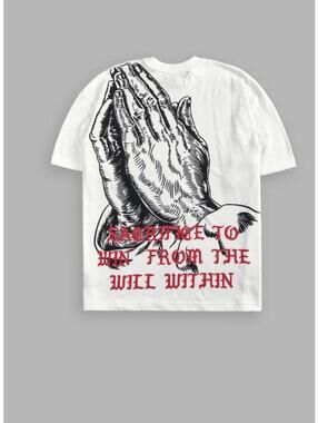 White Graphic T-Shirt with Praying Hands
